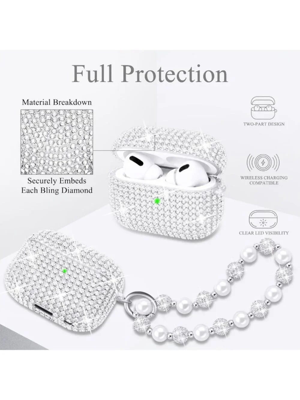 Glitter Silver AirPods Pro 3 Case with Keychain - Stylish & Protective Accessory